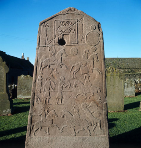 Back of a pictish cross Aberlemno near Forfar Scotland 8th century
